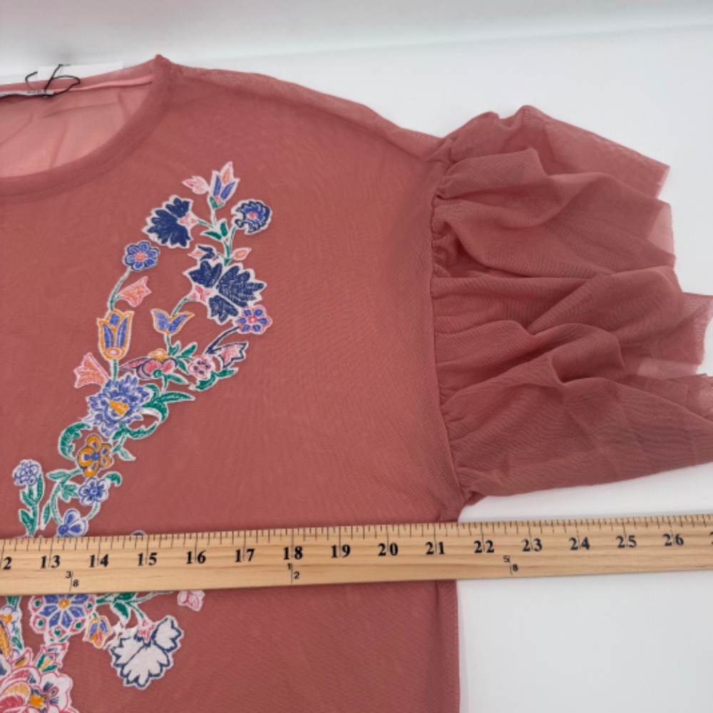Zara Top Women Medium NEW Mesh Sheer Floral Fairy Whimsy Cottage Coquette Boho - Picture 9 of 11